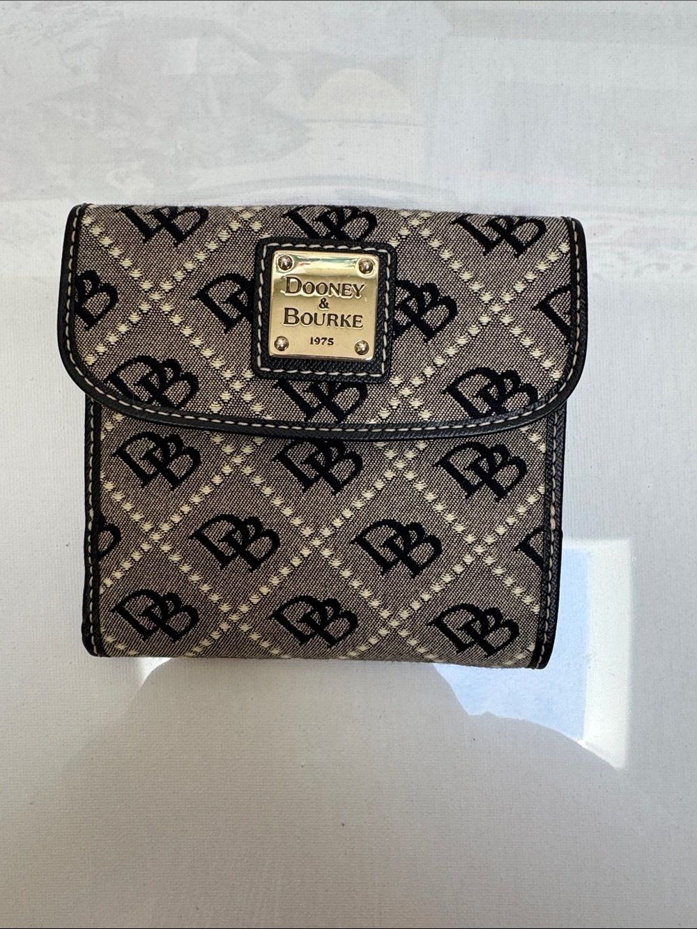 Dooney & Bourke Tan and Black Signature Jacquard Small Wallet